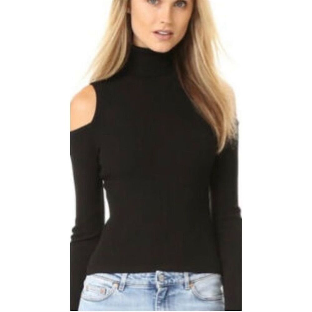 A.L.C. Women's Black Open Shoulder Turtleneck Sweater Size L